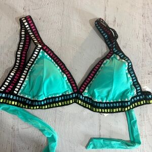 Women’s Be Weave it, Vibrant Turquoise and Black Bikini Top, nwt, size large